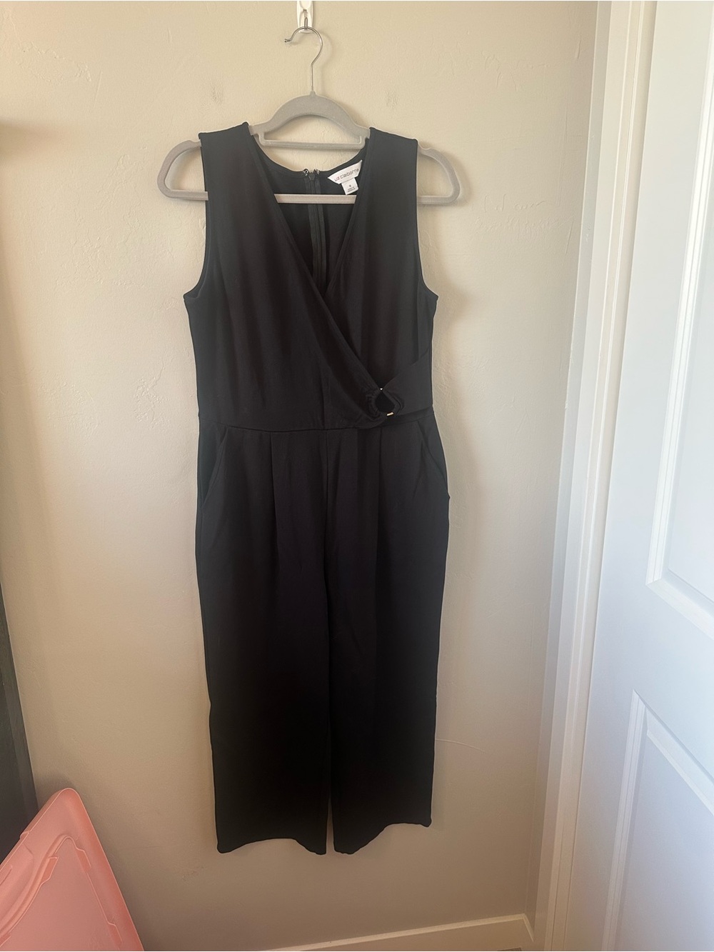 Liz Claiborne Black Sleeveless Wrap-Front Wide-Leg Jumpsuit